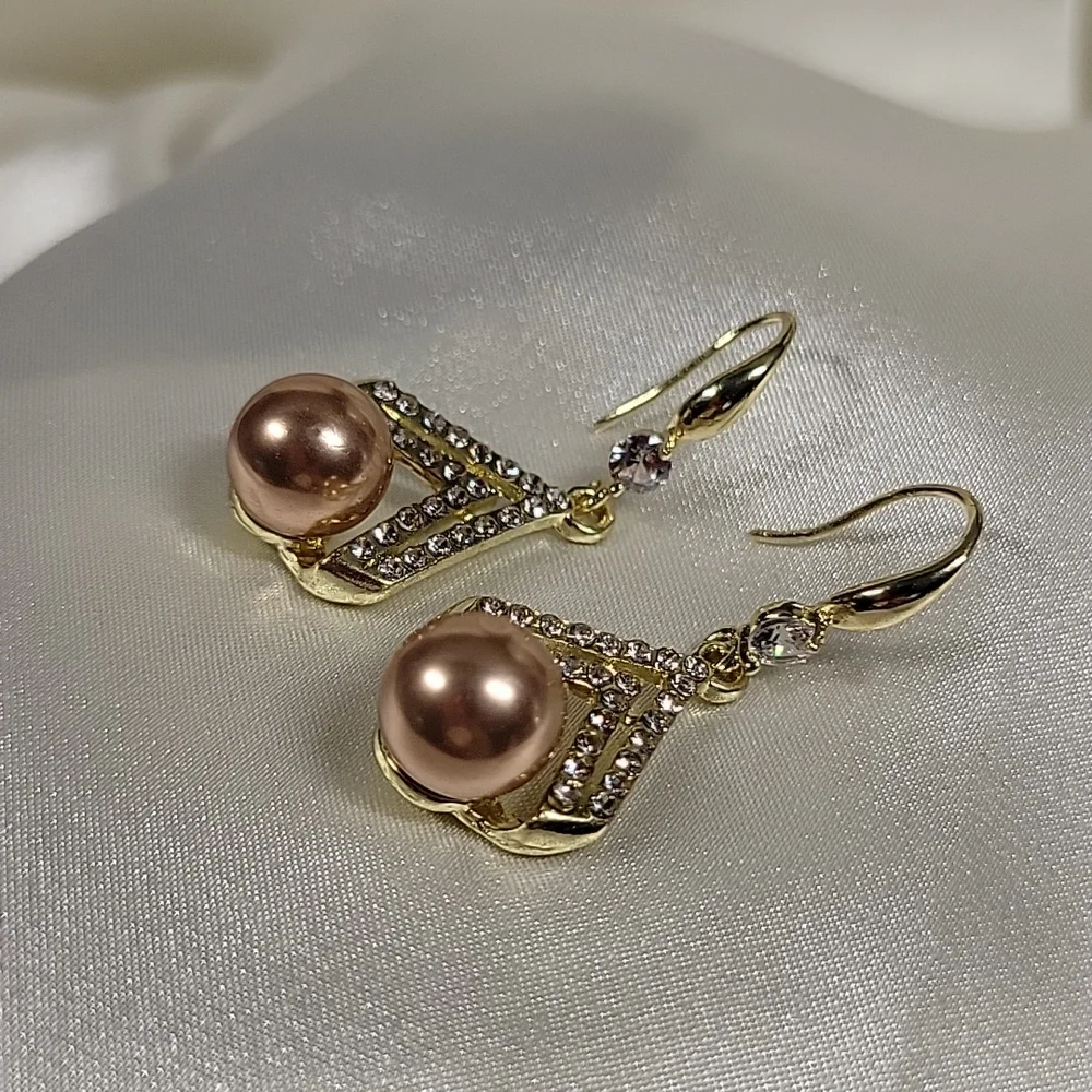 Chocolate Pearl CZ Drop Earrings, S925 wires - Picture 8 of 9